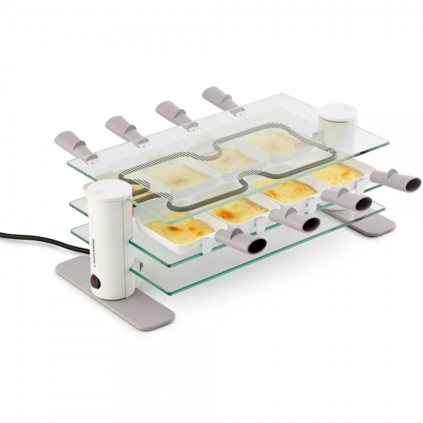 Appareil à Raclette Lagrange Transparence 8 Personnes - 1000W, Plateaux En Verre, Poêlons Profonds - Design Moderne Et Responsable